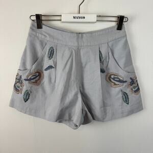 Anthropologie Suno Shorts XS High Rise Embroidered Grey Boho Cottage Summer